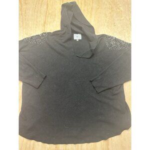 LIV Milano Hoodie Sweater Women’s 2X Embellished Sleeves Sparkle Embroidered BLK